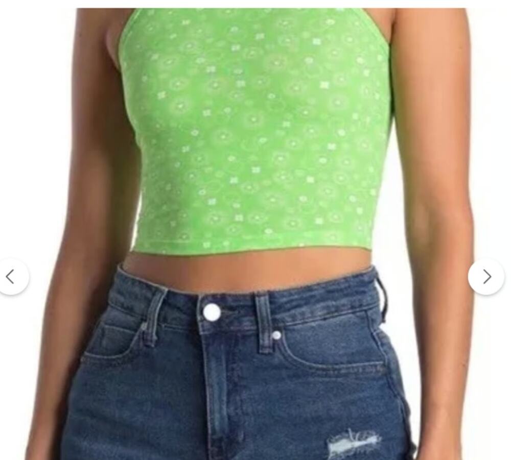 NEW Nordstrom BP Tie Halter Crop Top in Green Frosty Foulard Size 1X Extra Large